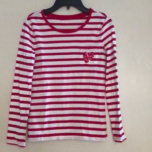 💝Gap💖Kids New! soft knit top! Pink white stripe! Heart appliqué! Size M.